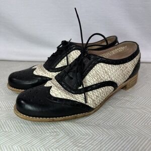 Stuart Weitzman Wingtip Oxfords Women's 36 1/2 Leather Woven Twine Lace Up